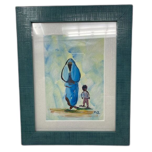 Original Art Other - Mother & Son Traditional Garb Original Art ~ Desert Scene ~ Framed ~Signed AZ